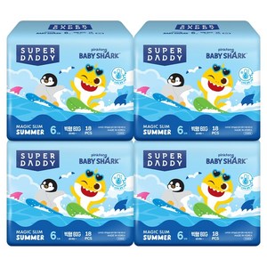 슈퍼대디 아기상어 매직슬림 썸머 팬티형 기저귀, 빅형(Big), 72매