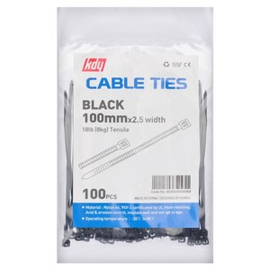 케이디와이 케이블타이 소포장, 100 x 2.5 ..., 흑, 100개