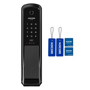 코콤 카드키 지문인식 무타공 푸시풀 스마트 현관문 도어락 모던블랙 KDL-NP760