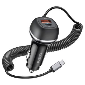 코시 71W C타입 스프링 케이블 초고속 시거잭 차량용 PD QC3.0 3포트 충전기, 블랙, CGR4145AT
