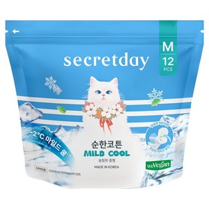 시크릿데이 순한코튼 마일드쿨 생리대 날개형, 중형, 12개입, 1세트