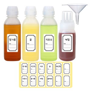 홈메이드 깔끄미 소스통 300ml x 3p + 3구 소스통 300ml + 깔대기 1p + 양념라벨 12p 세트, 1세트