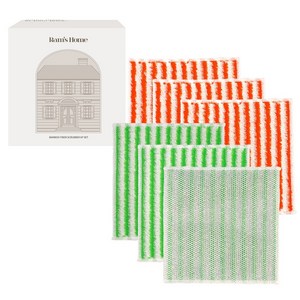 람스홈 대나무 섬유 기름때 흡수 은사 수세미 오렌지+그린 세트, 6개입, 1세트