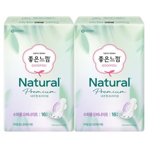 좋은느낌 내추럴 프리미엄 울트라슬림 생리대 날개형, 오버나이트 이상, 16개입, 2개