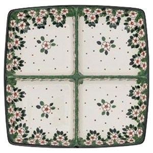 프라카 폴란드풍 도자기 사각 4절 나눔접시, 피치블로썸, 1개