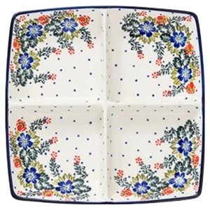 프라카 폴란드풍 도자기 사각 4절 나눔접시, 플라워링, 1개