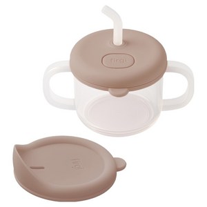 퍼기 처음 쓰는 말랑 자기주도 실리콘 양손 빨대컵 세트, 200ml, 토프브라운, 1세트