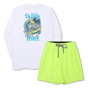 일루소 남성용 썸머오션 오버핏 긴팔 래쉬가드 + 4부 스판 비치 팬츠 세트