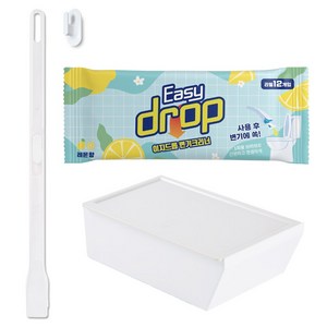 이지드롭 일회용 변기 클리너 뉴 레몬향 브러쉬 리필 12p + 핸들 + 전용고리 + 전용 보관케이스 세트, 화이트, 1세트