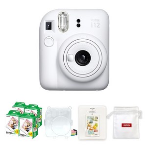 인스탁스 즉석카메라 클레이화이트 + 미니필름 80p + 투명케이스 + 마카롱2단앨범 랜덤발송 + 로고파우치 랜덤발송 세트 instax mini 12