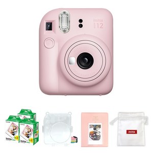 인스탁스 미니 12 즉석 카메라 블로썸핑크 + 미니 필름 60p + 투명 케이스 + 마카롱 2단 앨범 + 로고 파우치 세트