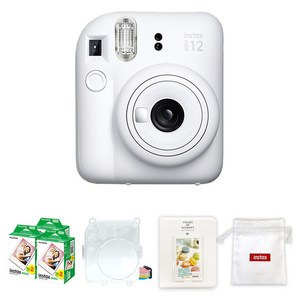 인스탁스 미니12 즉석 카메라 클레이화이트 + 미니 필름 60p + 케이스 투명 + 마카롱 2단 앨범 랜덤발송 + 로고 파우치 랜덤발송 세트 instax mini 12