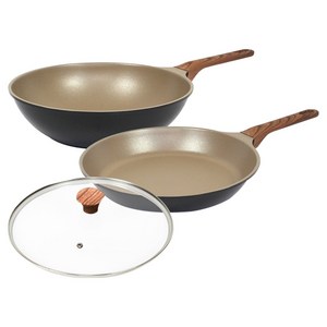셰프리아 이지데이 프라이팬 2종 + 유리뚜껑 세트, 모카블랙, 프라이팬 + 궁중팬..., 1세트
