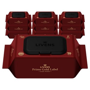 리벤스 유아용 프라임 골드라벨 물티슈 캡형, 80g, 70매, 10개