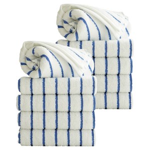 타월톡톡 시크라인 스트라이프 호텔 선염타월 190g 코마사, 블루, 10개