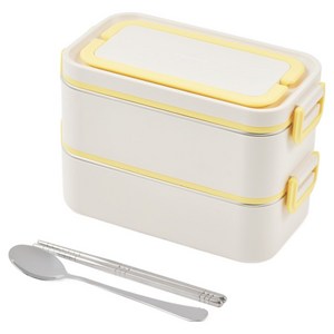 글라스락 더블클립 2단 런치박스, 크림레몬, 1개