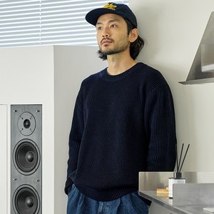 매너그램 남성용 퓨어코튼100 하찌 긴팔 라운드 오버핏 니트