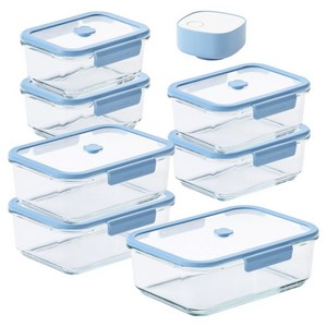 네오플램 베큐씰 진공 내열유리 밀폐용기 7p + 진공 펌프 세트