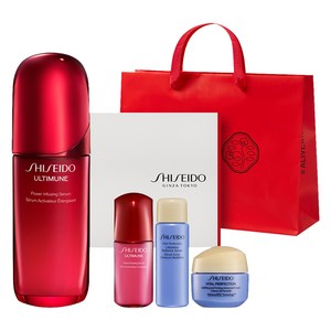 시세이도 얼티뮨 파워 인퓨징 대용량 세럼 75ml + 10ml + 래디언스 세럼 10ml + 어드밴스드 크림 15ml + 기프트박스 세트 + 쇼핑백