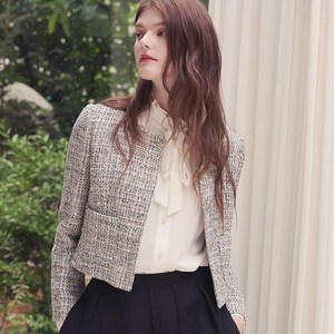 숲 여성용 라운드 트위드 슬림핏 재킷 SA9TJM1