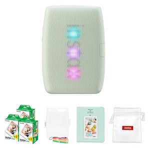 인스탁스 미니링크3 포토프린터 세이지 그린 + 케이스 투명 + 필름 60p + 마카롱2단 앨범 + 로고파우치 세트