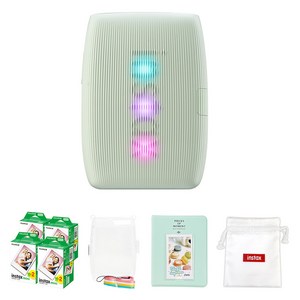 인스탁스 미니링크3 포토프린터 세이지 그린 + 케이스 투명 + 필름 80p + 마카롱2단 앨범 + 로고파우치 1세트