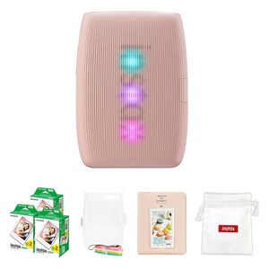 인스탁스 mini Link 3 포토프린터 로즈핑크 + 투명 케이스 + 필름 60p + 마카롱 2단 앨범 랜덤발송 + 로고 파우치 랜덤발송 세트