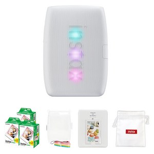 인스탁스 mini Link 3 포토 프린터 클레이 화이트 + 투명 케이스 + 필름 60p + 마카롱 2단 앨범 랜덤발송 + 로고 파우치 랜덤발송 세트