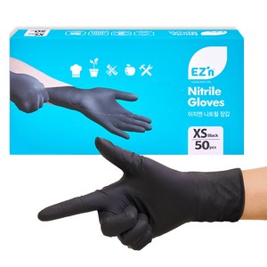 EZn이지엔 니트릴 장갑 50p, 블랙, 미니(XS), 1개