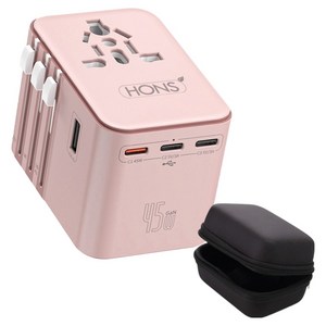 혼스 해외 여행용 멀티 어댑터 PD45W GaN고속 2500W 5구 충전 HSTA-45W5, 핑크, 1개