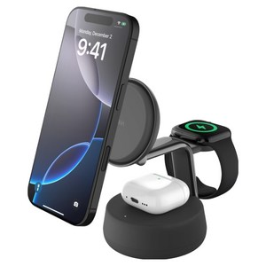 벨킨 울트라차지 프로 3in1 Qi2 25W 마그네틱 초고속 무선 충전기 스탠드형 WIZ040krCH