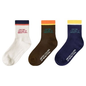 베네통키즈 아동용 컬러 링글 중목 양말 3종 세트