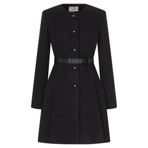 라인어디션 여성용 체크패턴 트위드 울 롱자켓