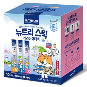동원뉴트리플랜 고양이 통영스틱 버라이어티팩 짜먹는 간식 90p, 참치 + 삼치 혼합..., 1.26kg, 1개