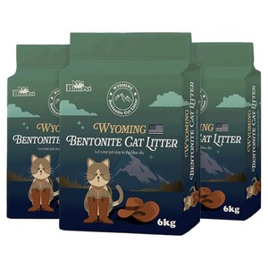 블루펫 와이오밍 벤토나이트 고양이 모래, 6kg, 무향, 3개