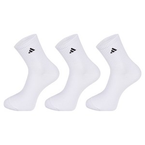 아디다스 베이직 중목 자수 스포츠양말, 화이트, L, 3세트