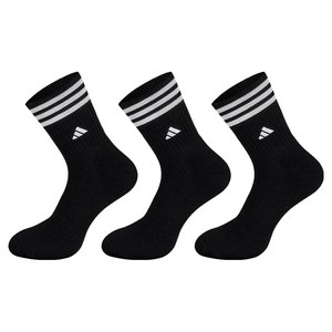 아디다스 삼선 쿠션 중목 자수 스포츠양말, 블랙, S, 3세트