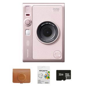 인스탁스 미니에보 즉석카메라 젠틀로즈 + 케이스 가로 브라운 + 메모리카드 32GB + 보호필름 세트 FI038