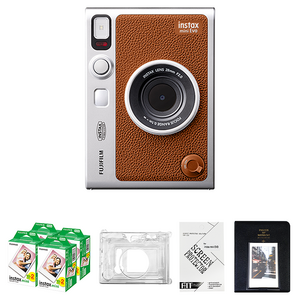 인스탁스 즉석카메라 브라운 + 미니필름 80p + 케이스 투명 + 마카롱 2단 앨범 랜덤발송 + 액정보호필름 세트 mini Evo