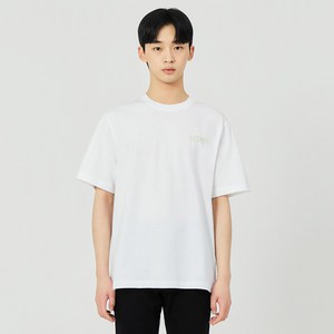게스 남녀공용 온라인유니 세미오버핏 왼가 로고 그래픽 반팔 면 티셔츠 NP2K8402