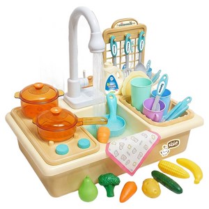 키저스 쁘띠쉐프 물 나오는 주방놀이 장난감 세트, 크림 베이지, 대형, 1세트