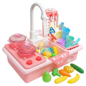 키저스 쁘띠쉐프 물 나오는 주방놀이 장난감 세트, 로즈 핑크, 대형, 1세트