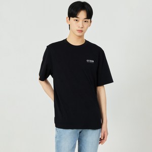 게스 남녀공용 온라인유니 세미오버핏 왼가 로고 그래픽 반팔 면 티셔츠 NP2K8402