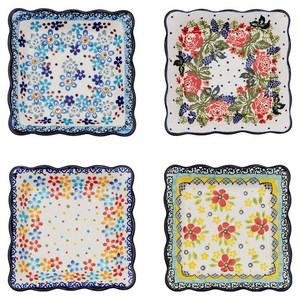 메종오브제 프라카 폴란드풍 도자기 프릴 사각 앞접시 4종 세트