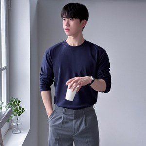 이브클로젯 남성용 구김없는 탄탄한 분또 빅사이즈 긴팔 티셔츠