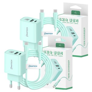 팬택 2포트 파스텔 C타입 고속충전기 25W + C타입 케이블 45W 2m 세트