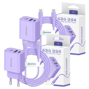 팬택 2포트 파스텔 C타입 고속충전기 25W + C타입 케이블 45W 2m 세트
