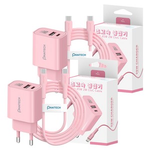 팬택 2포트 파스텔 C타입 고속충전기 25W + C타입 케이블 45W 2m 세트