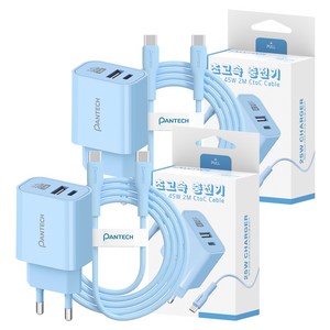 팬택 2포트 파스텔 C타입 고속충전기 25W + C타입 케이블 45W 2m 세트