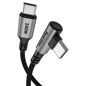 베이직기어 240W C타입 90도 꺾임 C to C 초고속 충전 케이블 실버그레이 1개 0.6m